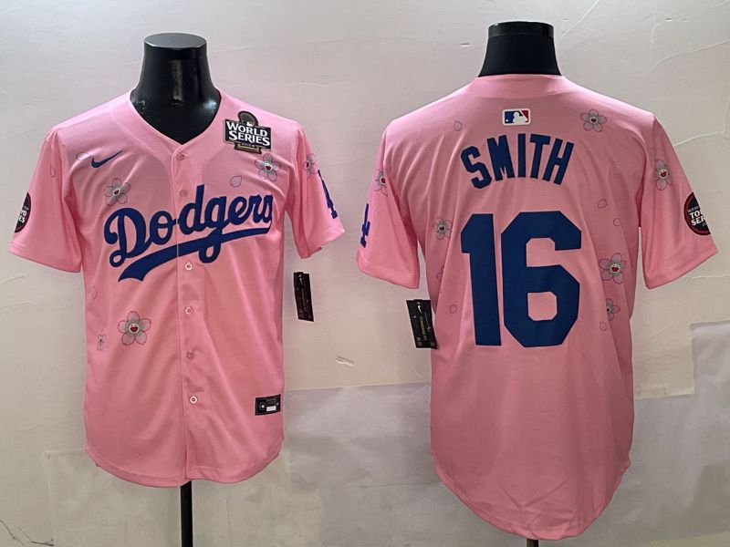 Men Los Angeles Dodgers #16 Smith Pink Sakura Edition 2025 Nike MLB Jersey style 7->los angeles dodgers->MLB Jersey